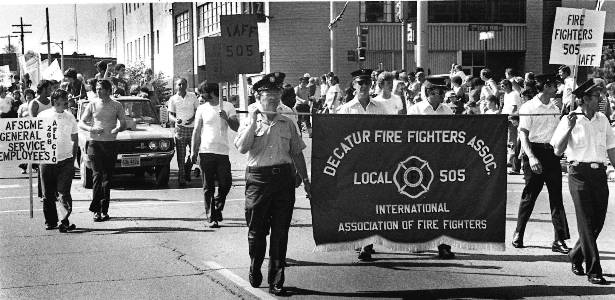 Firefighters march